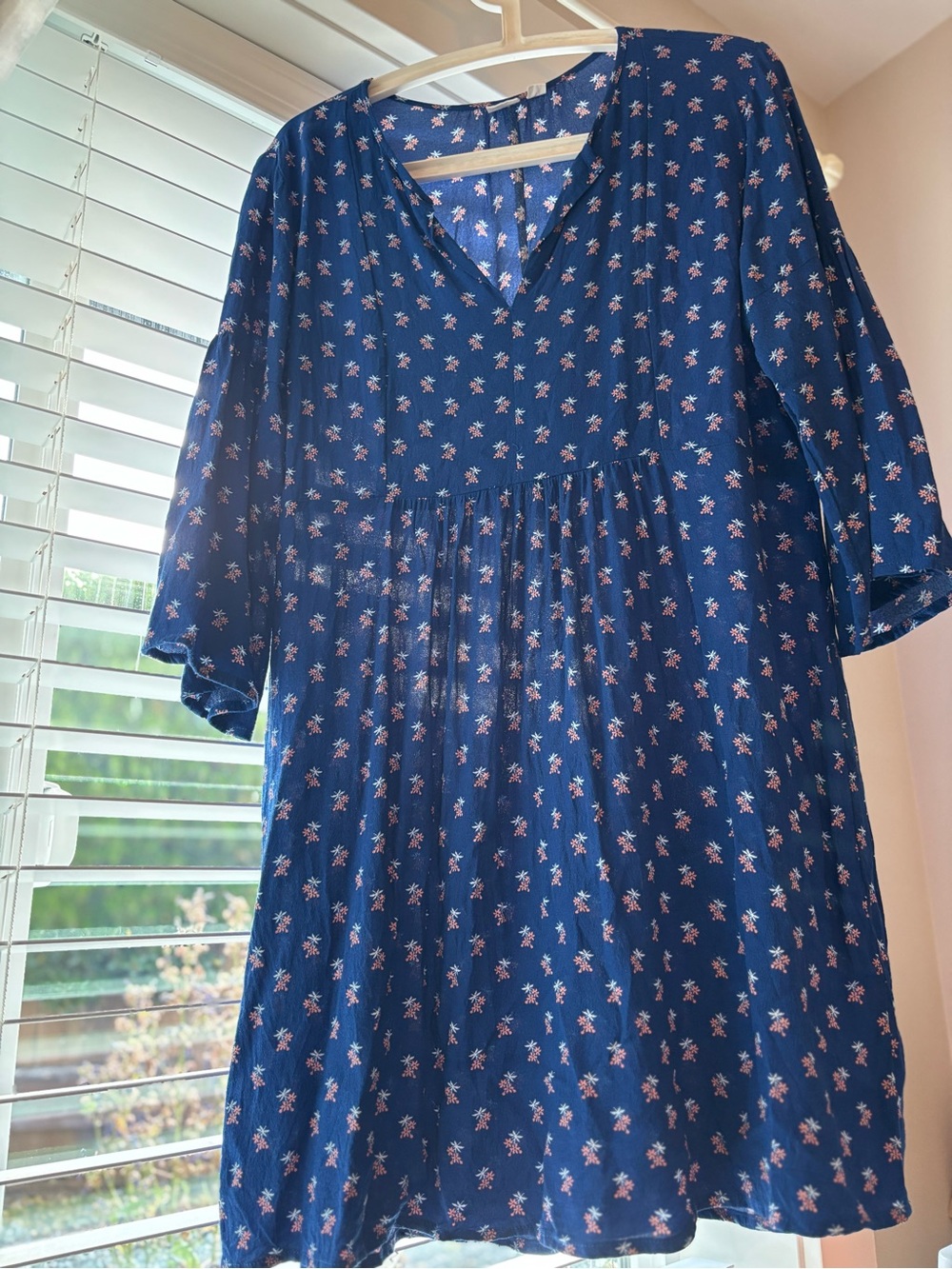 GAP Navy Blue Floral V-Neck Babydoll Dress